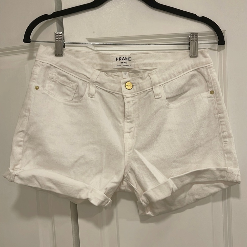 FRAME denim size 27 white jean shorts rolled hem